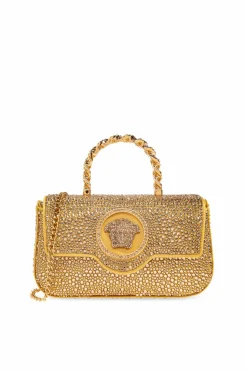 Versace ZŁOTY Torba do ręki z połyskującymi kryształami