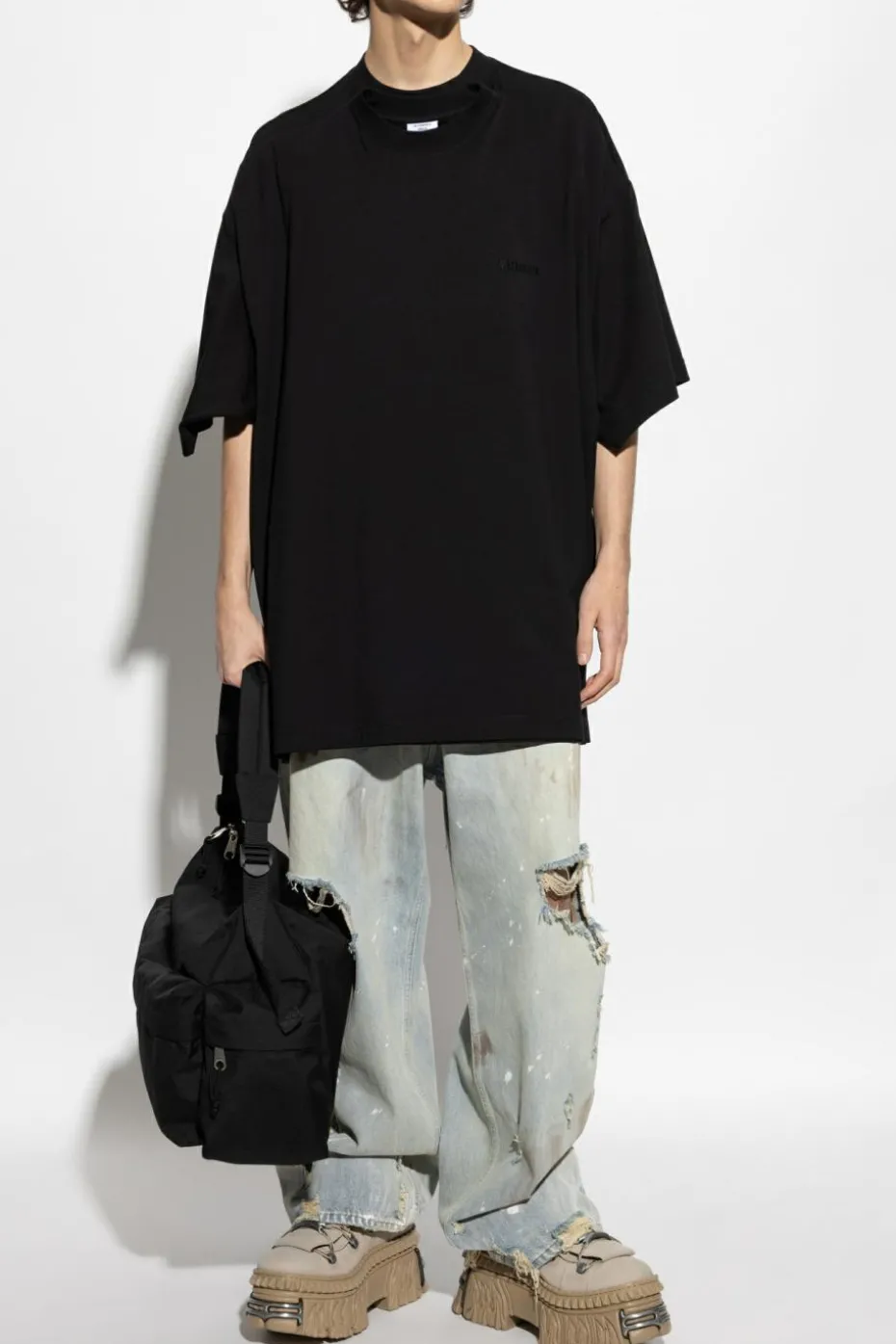 VETEMENTS CZARNY Podwójny t-shirt typu `oversize`