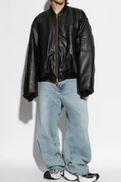 VETEMENTS CZARNY Skórzana kurtka