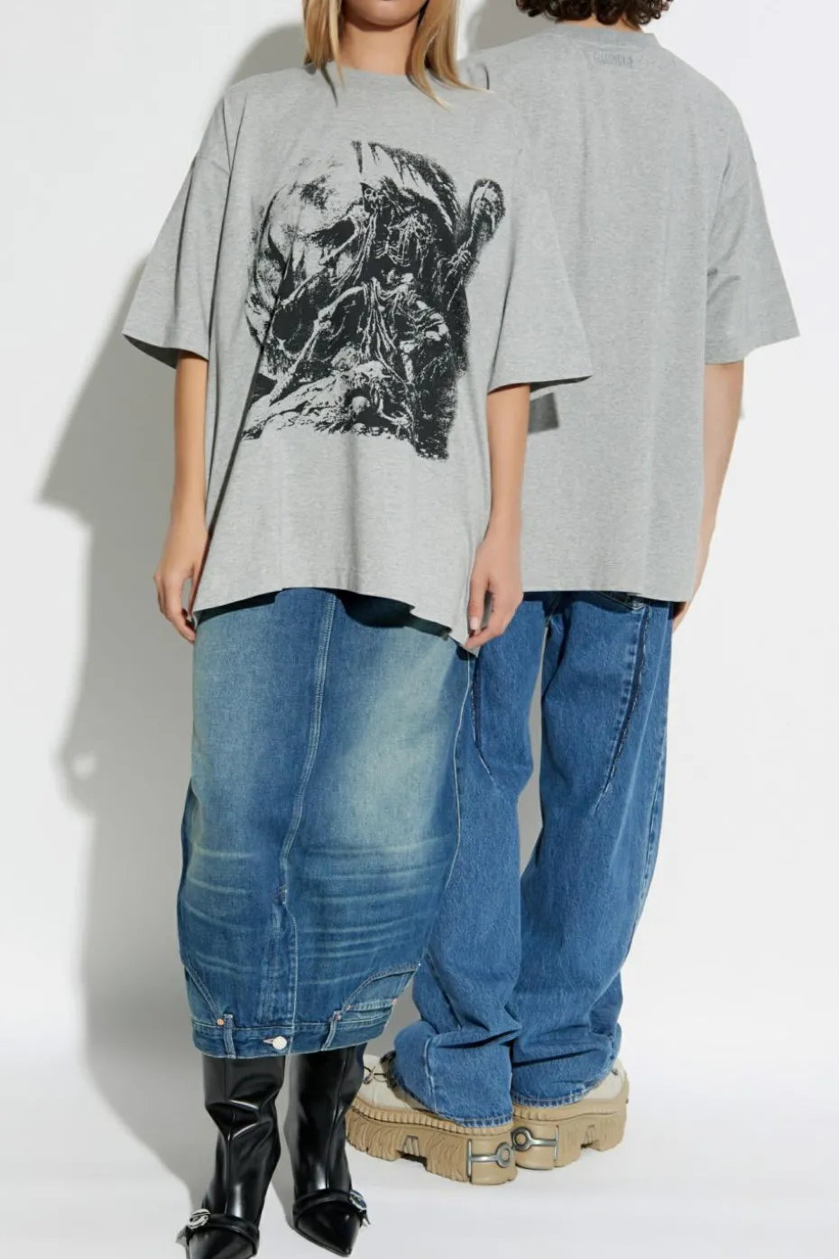 VETEMENTS SZARY T-shirt z nadrukiem