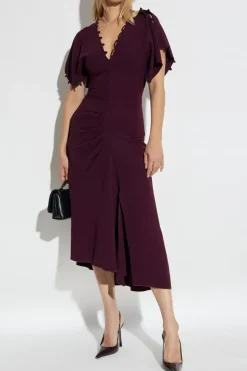Victoria Beckham BORDO Sukienka z rozcięciem z przodu
