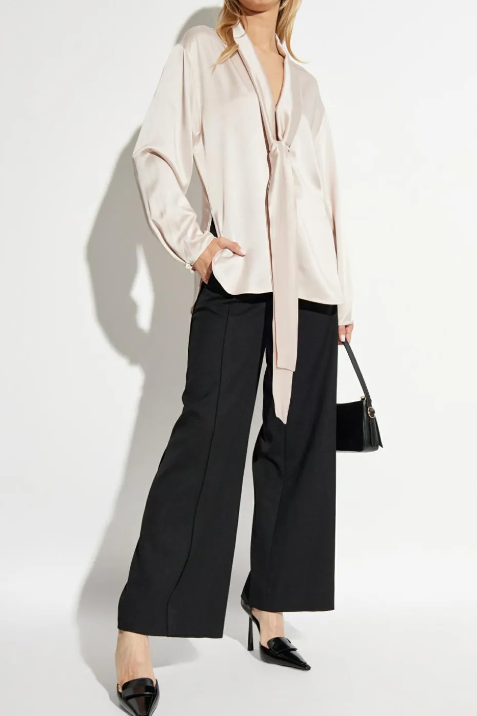 Victoria Beckham CZARNY Spodnie z satynowym pasem