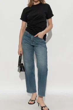Victoria Beckham CZARNY T-shirt z drapowaniem z boku