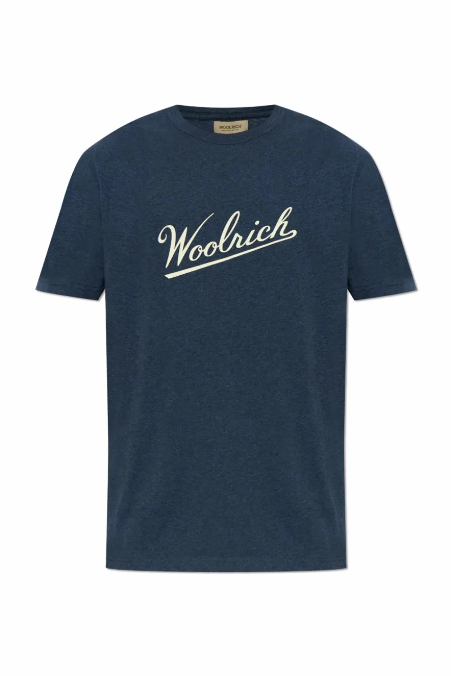 Woolrich GRANATOWY T-shirt z logo o aksamitnym wykończeniu