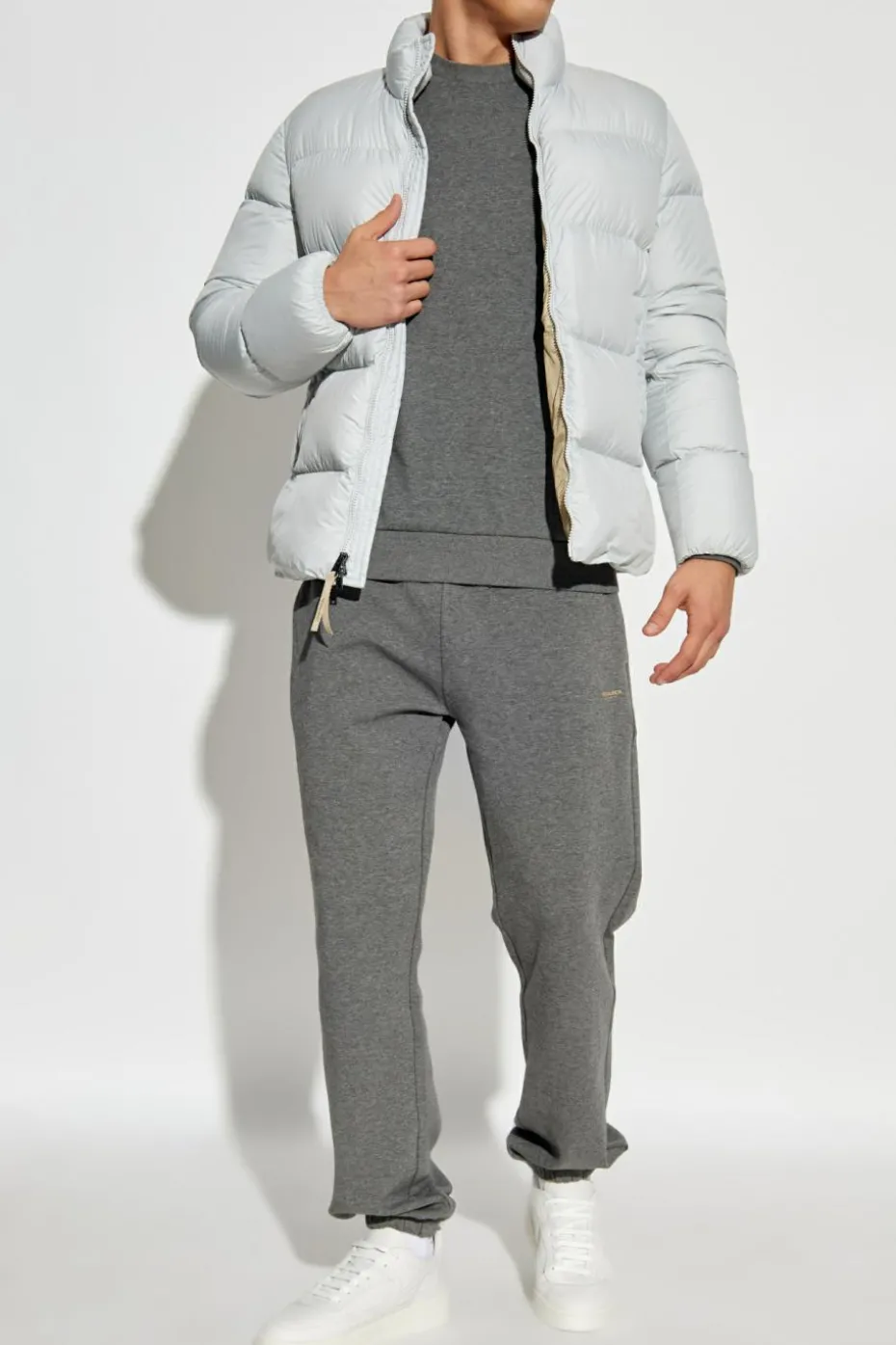 Woolrich SZARY Spodnie dresowe z nadrukowanym logo