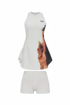 Y-3 BIAŁY Sukienka z kolekcji `Tennis US`