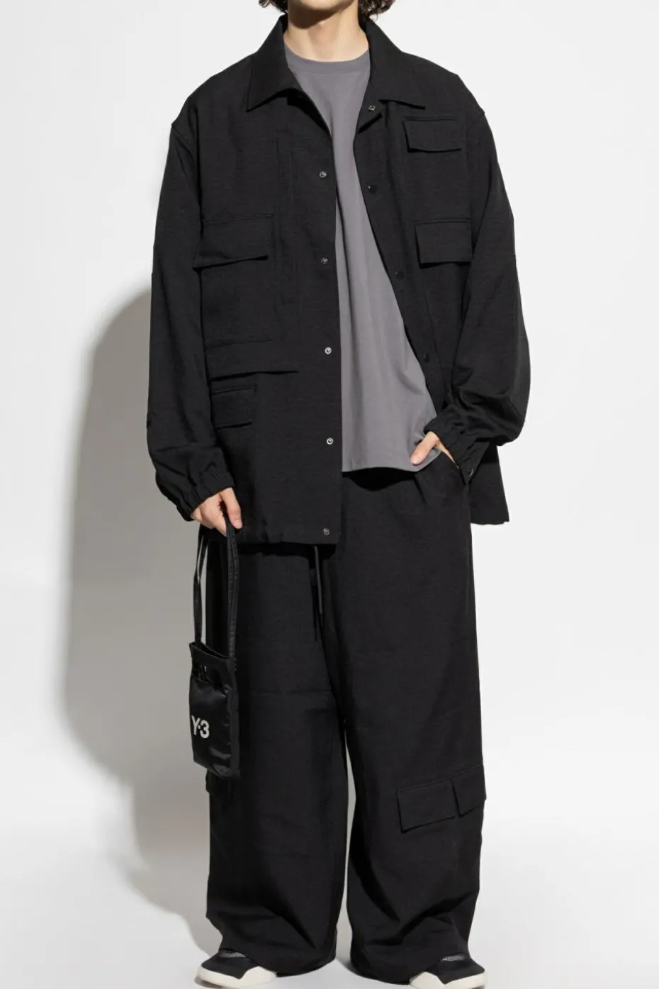 Y-3 SZARY T-shirt z nadrukiem