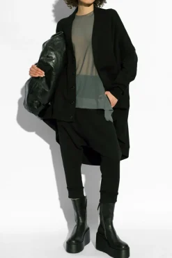 Yohji Yamamoto SZARY T-shirt z dekoracyjnym wykończeniem